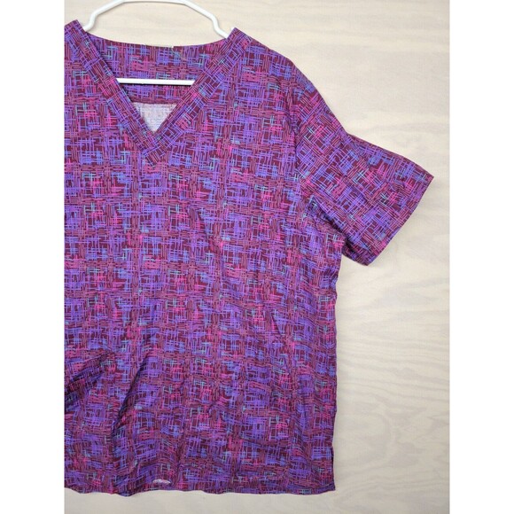 Cottonality Women's SZ 2XL Scrub Top Medical Nursing Shirt Pockets Purple - Picture 2 of 8